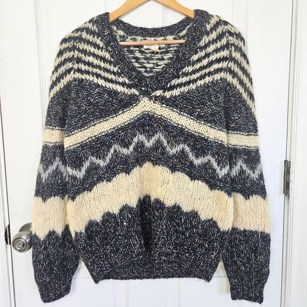 Vintage Mohair Blend Sweater Confetti Chevron Stripe Made In Italy Size Medium